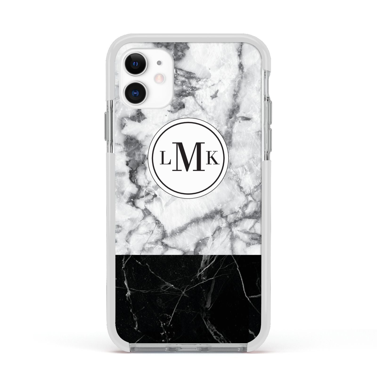 Geometric Marble Initials Personalised Apple iPhone 11 in White with White Impact Case