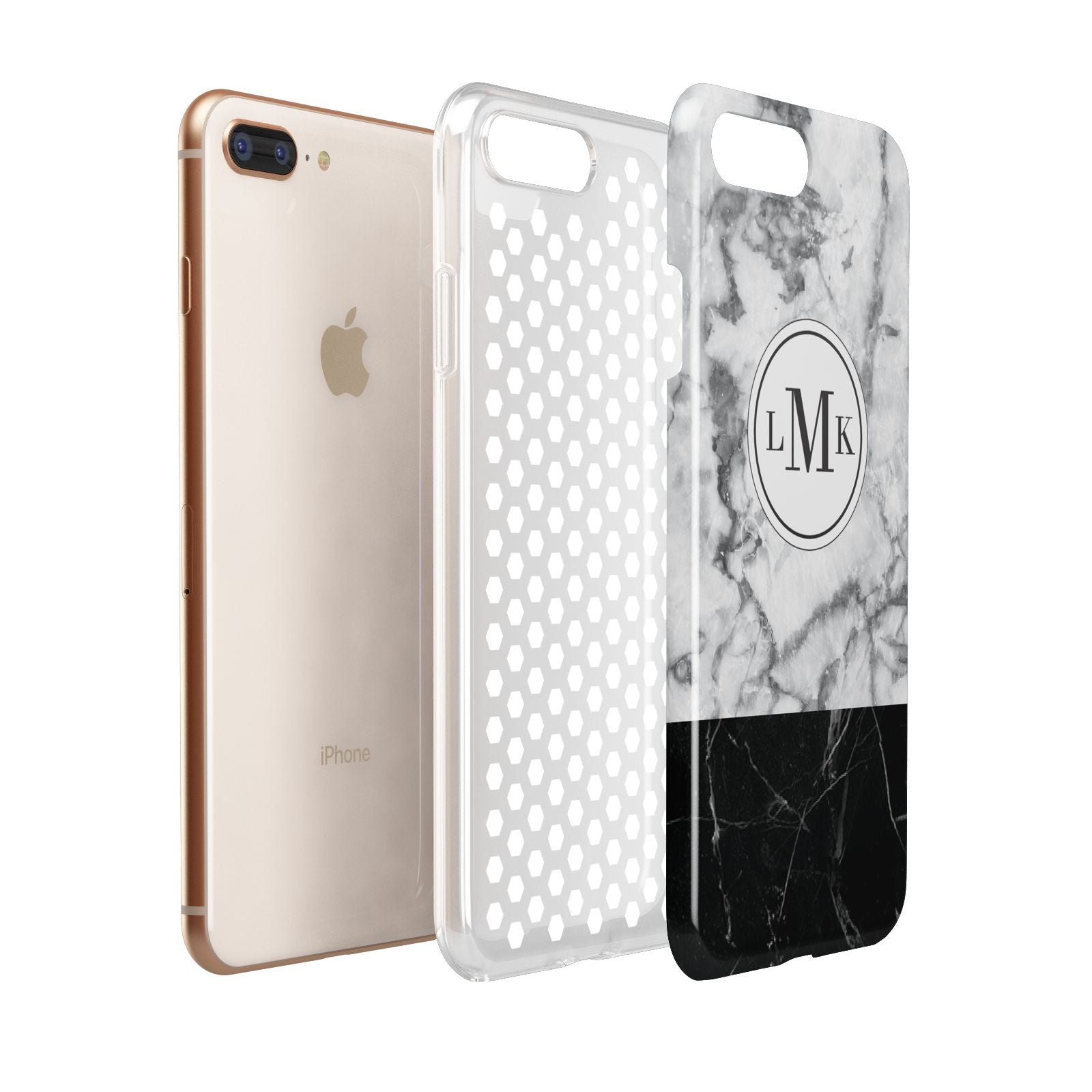 Geometric Marble Initials Personalised Apple iPhone 7 8 Plus 3D Tough Case Expanded View