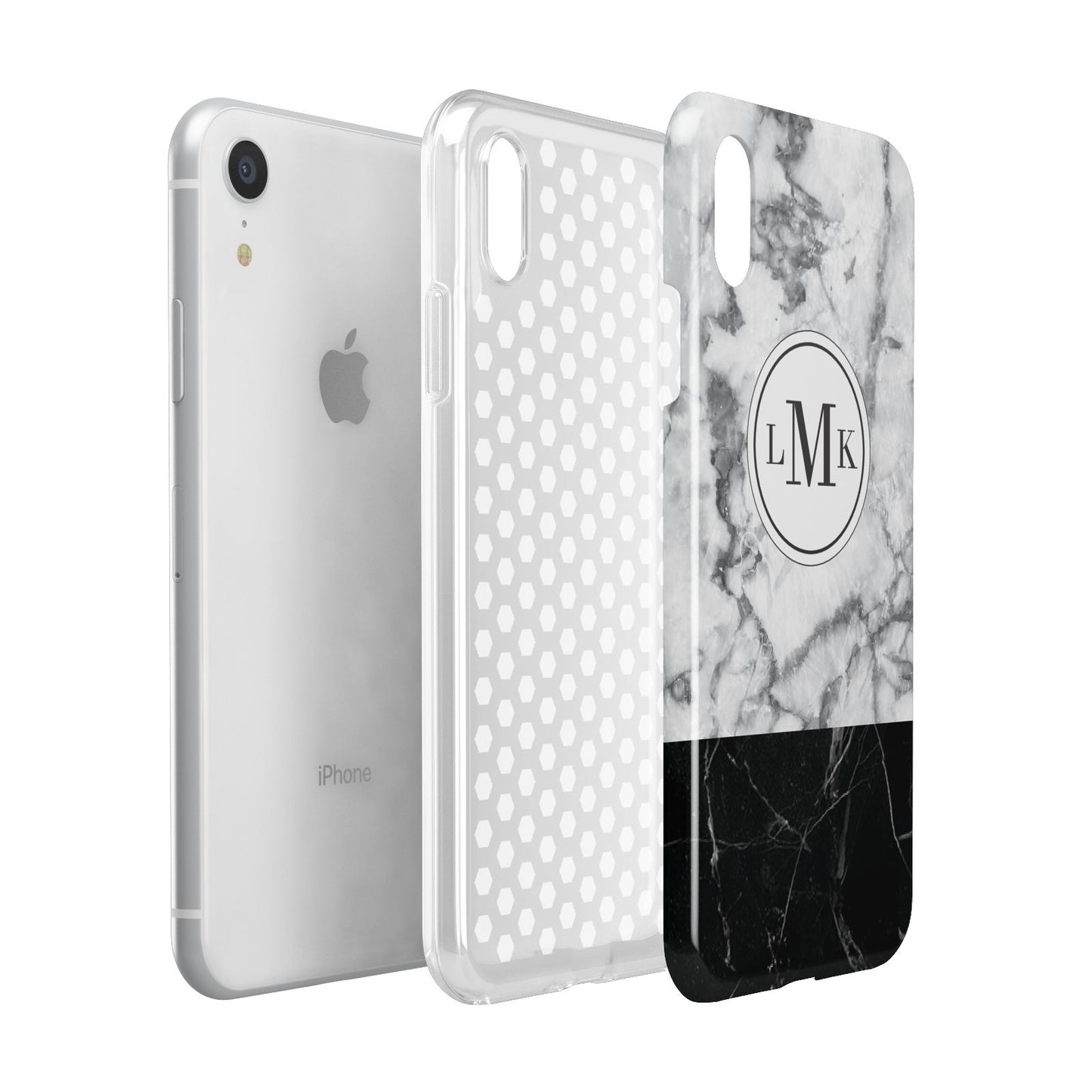 Geometric Marble Initials Personalised Apple iPhone XR White 3D Tough Case Expanded view