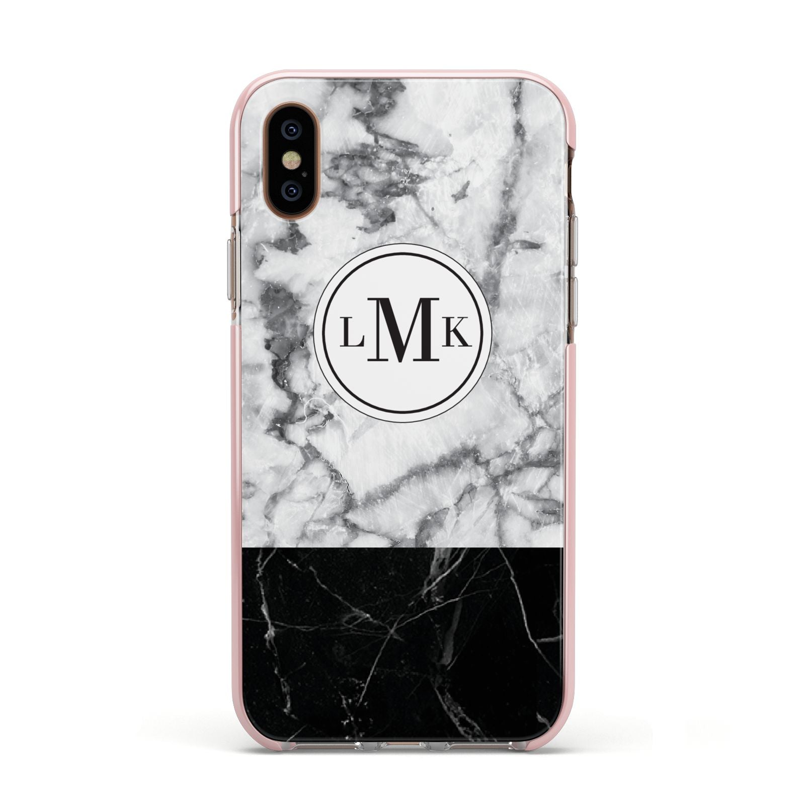 Geometric Marble Initials Personalised Apple iPhone Xs Impact Case Pink Edge on Gold Phone