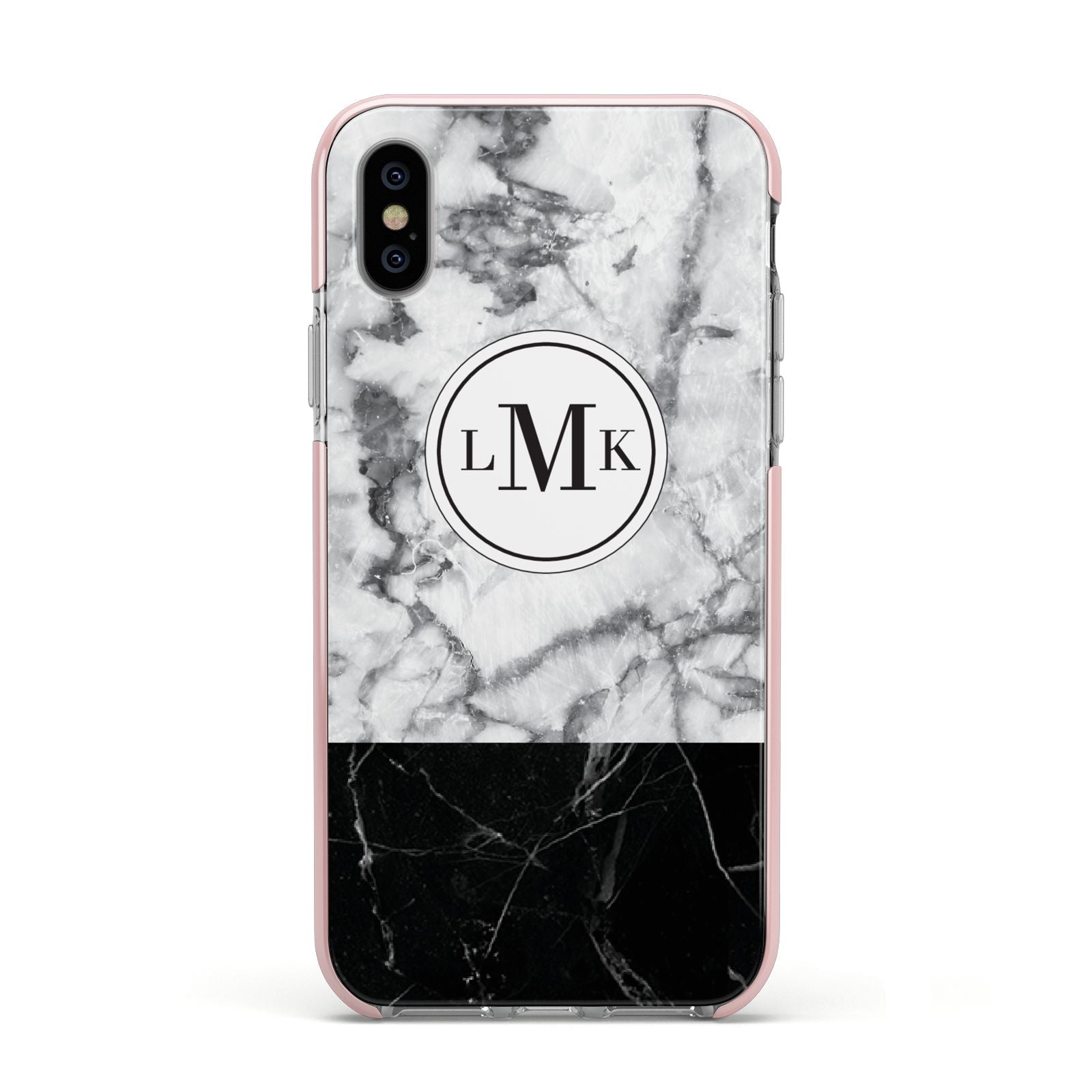 Geometric Marble Initials Personalised Apple iPhone Xs Impact Case Pink Edge on Silver Phone