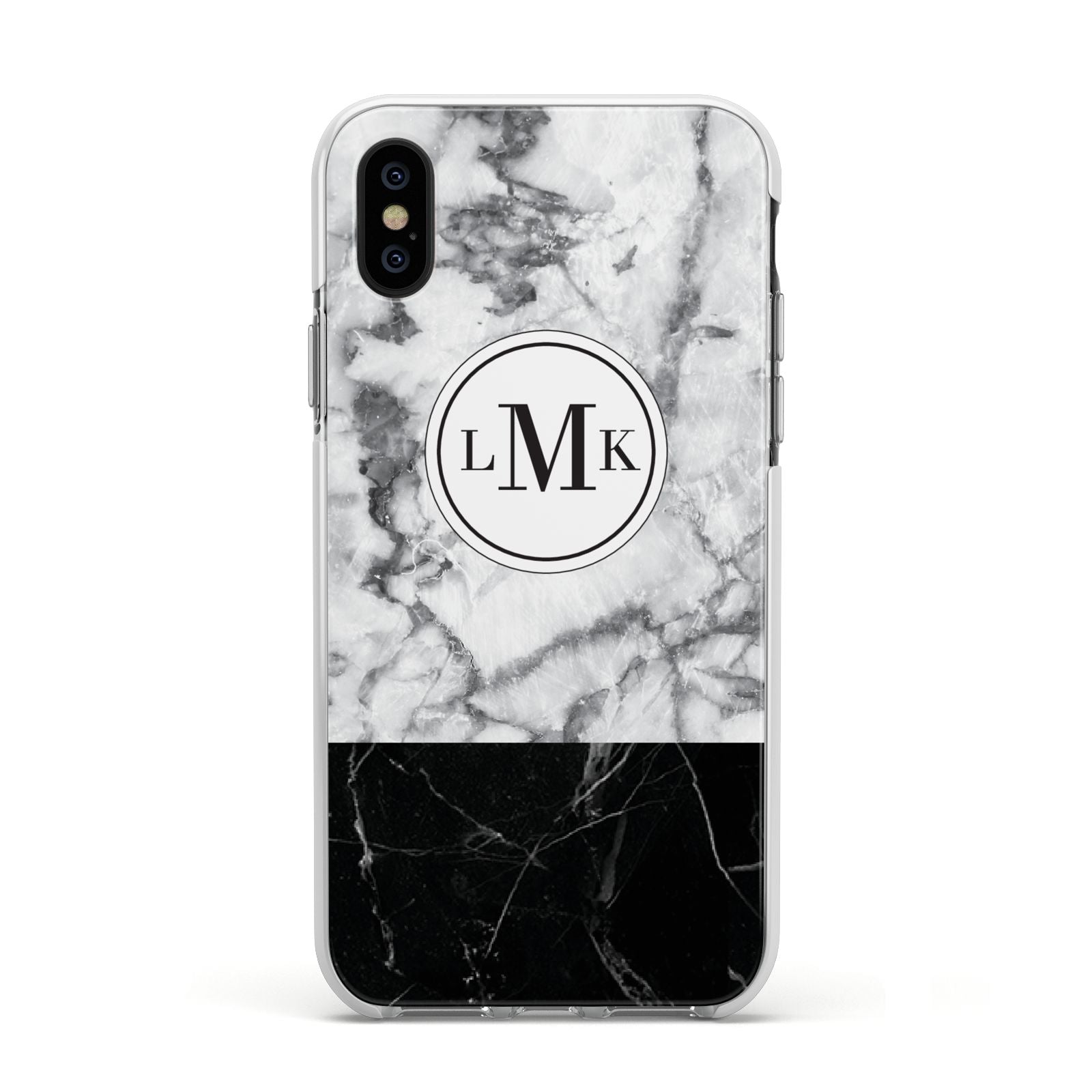 Geometric Marble Initials Personalised Apple iPhone Xs Impact Case White Edge on Black Phone