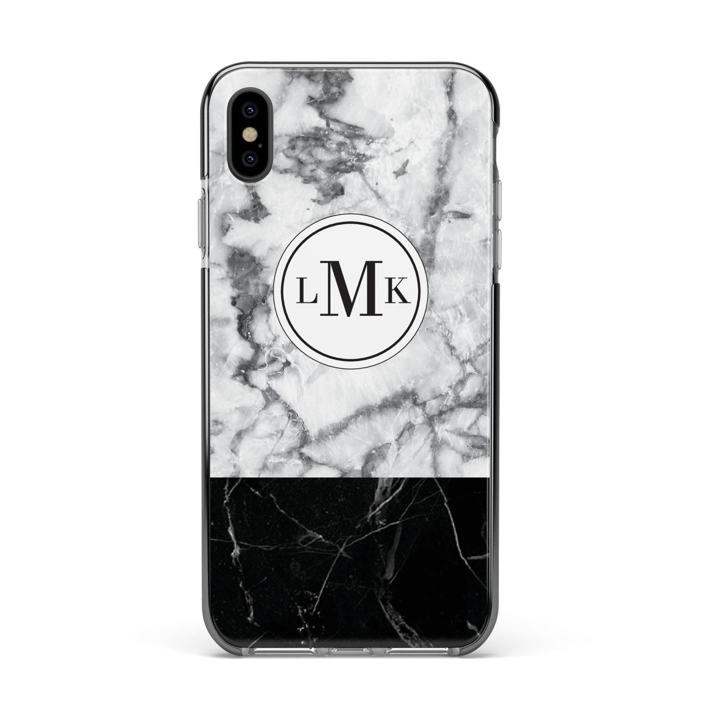Geometric Marble Initials Personalised Apple iPhone Xs Max Impact Case Black Edge on Black Phone