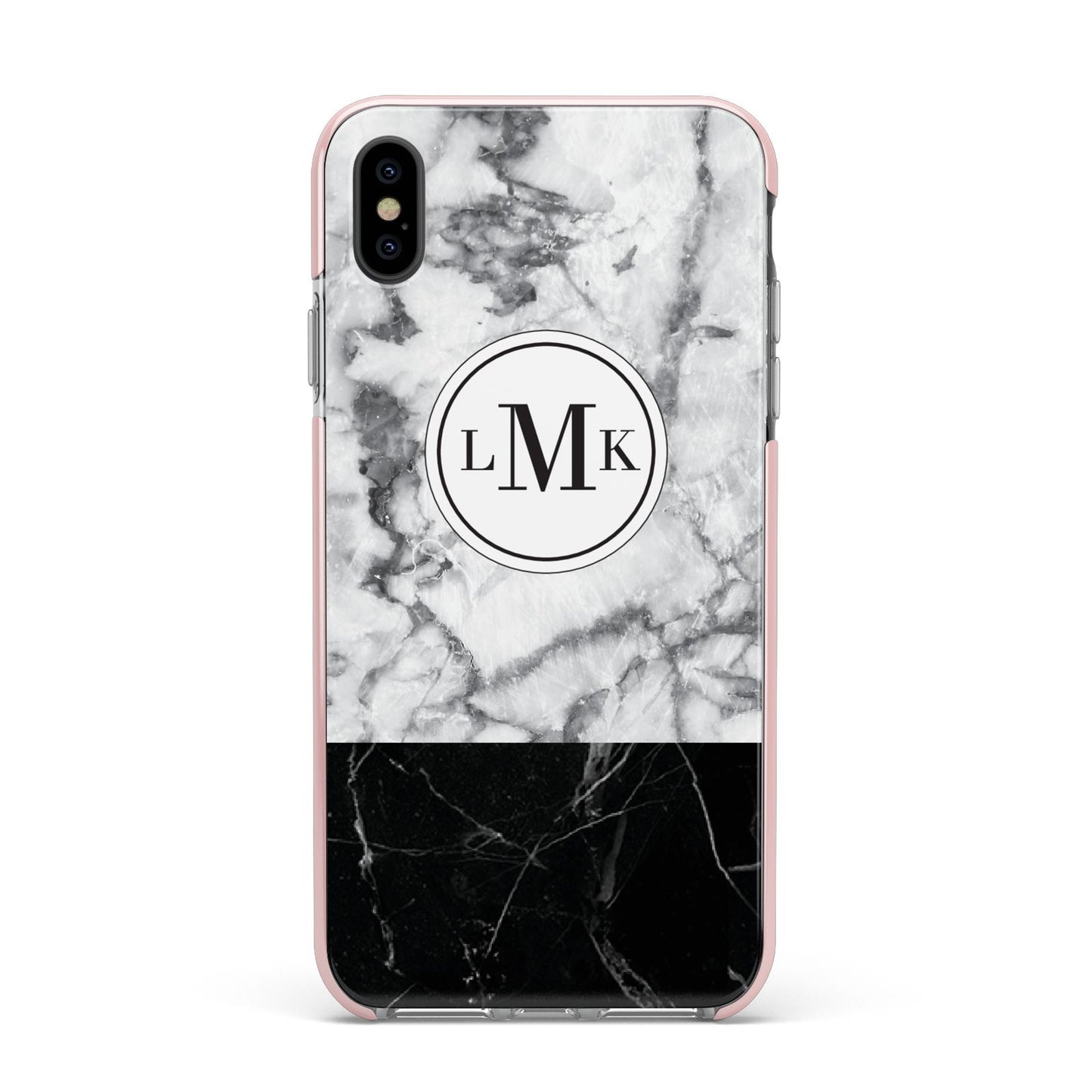 Geometric Marble Initials Personalised Apple iPhone Xs Max Impact Case Pink Edge on Black Phone