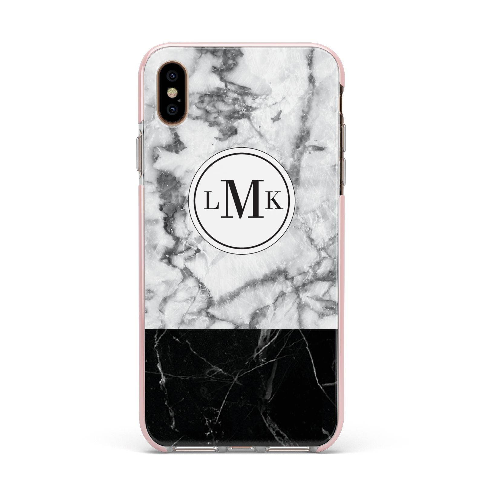 Geometric Marble Initials Personalised Apple iPhone Xs Max Impact Case Pink Edge on Gold Phone