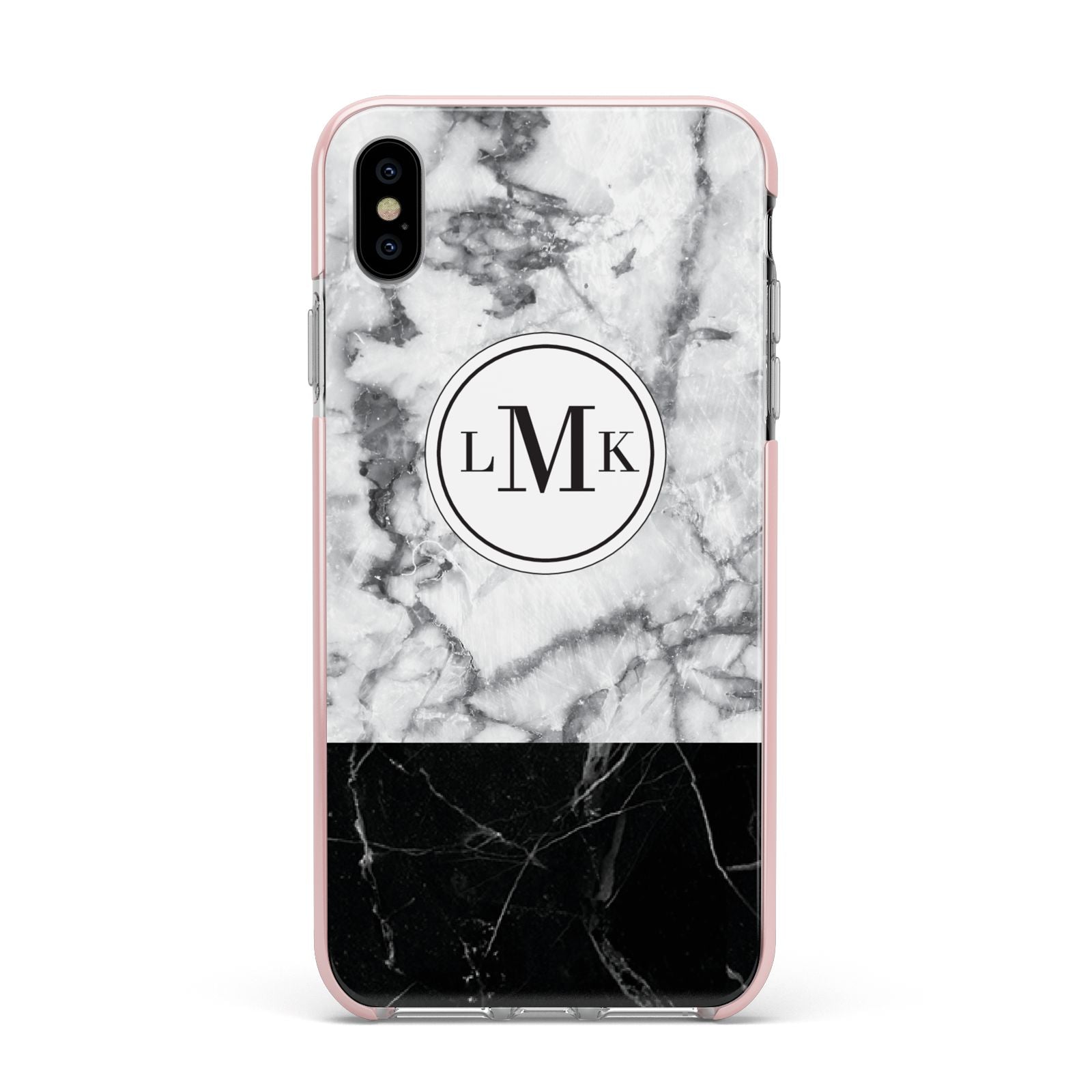 Geometric Marble Initials Personalised Apple iPhone Xs Max Impact Case Pink Edge on Silver Phone