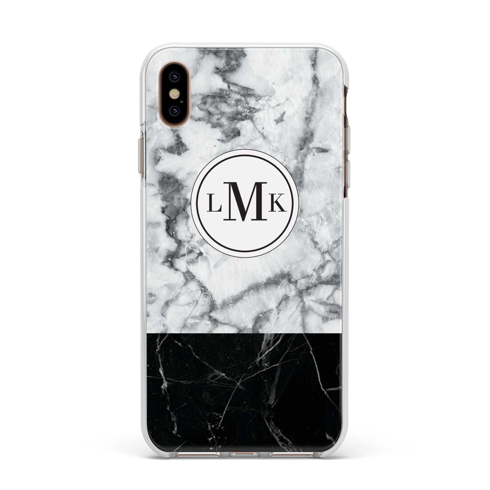 Geometric Marble Initials Personalised Apple iPhone Xs Max Impact Case White Edge on Gold Phone