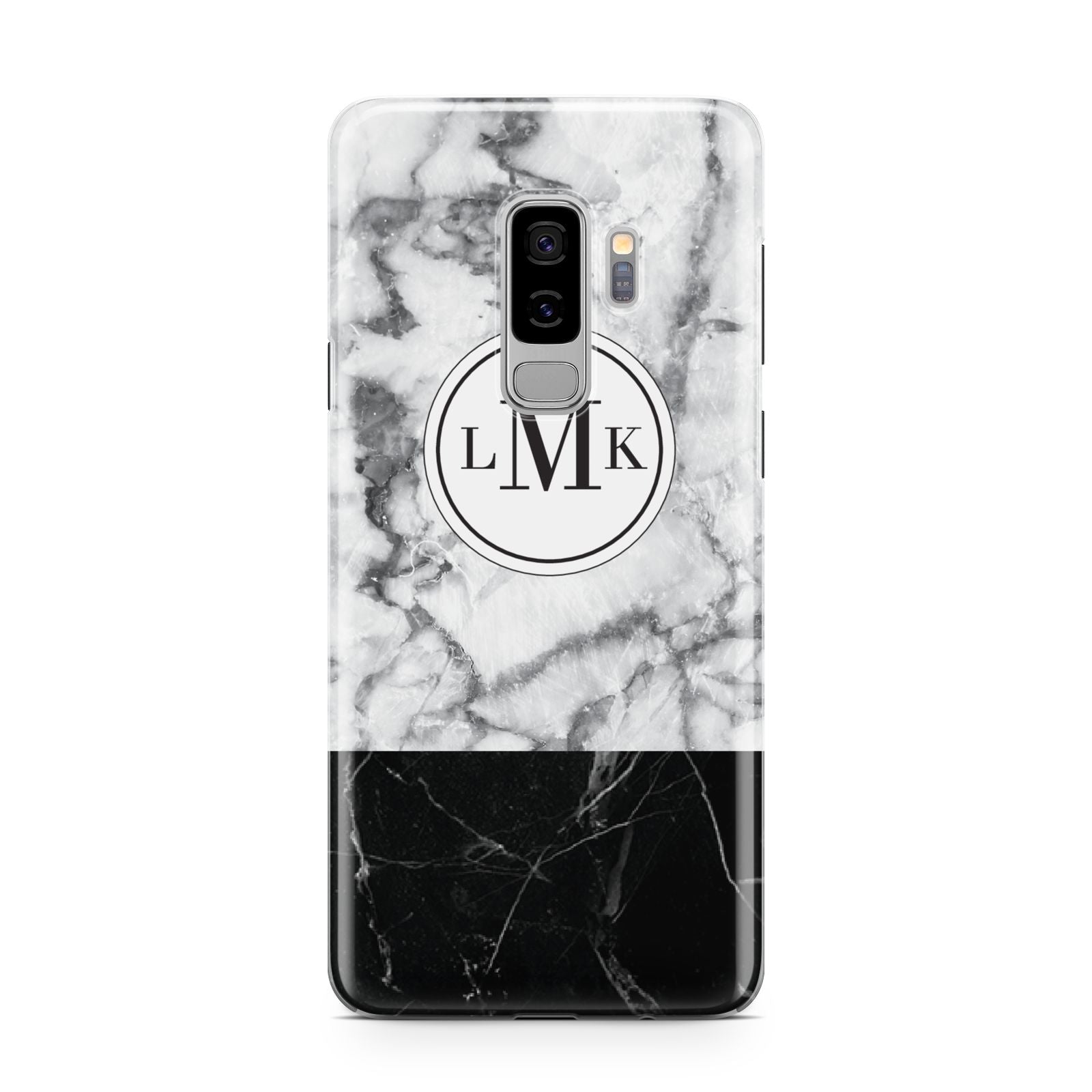 Geometric Marble Initials Personalised Samsung Galaxy S9 Plus Case on Silver phone