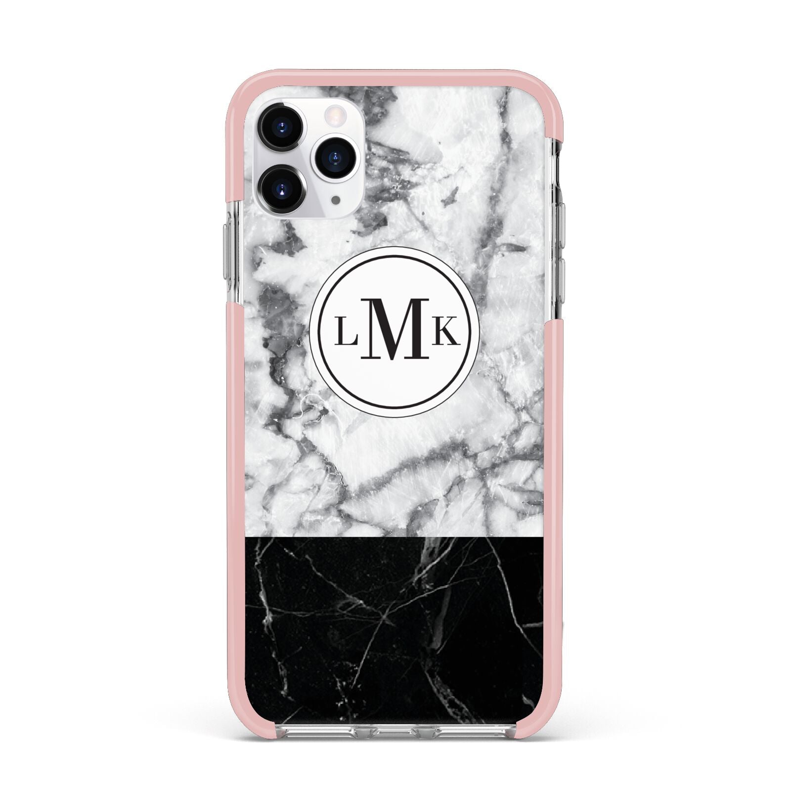Geometric Marble Initials Personalised iPhone 11 Pro Max Impact Pink Edge Case