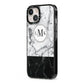 Geometric Marble Initials Personalised iPhone 13 Black Impact Case Side Angle on Silver phone