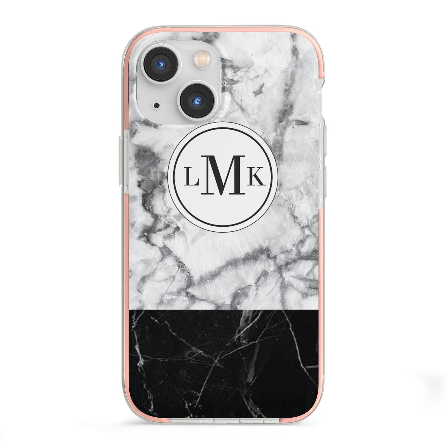 Geometric Marble Initials Personalised iPhone 13 Mini TPU Impact Case with Pink Edges
