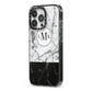 Geometric Marble Initials Personalised iPhone 13 Pro Black Impact Case Side Angle on Silver phone