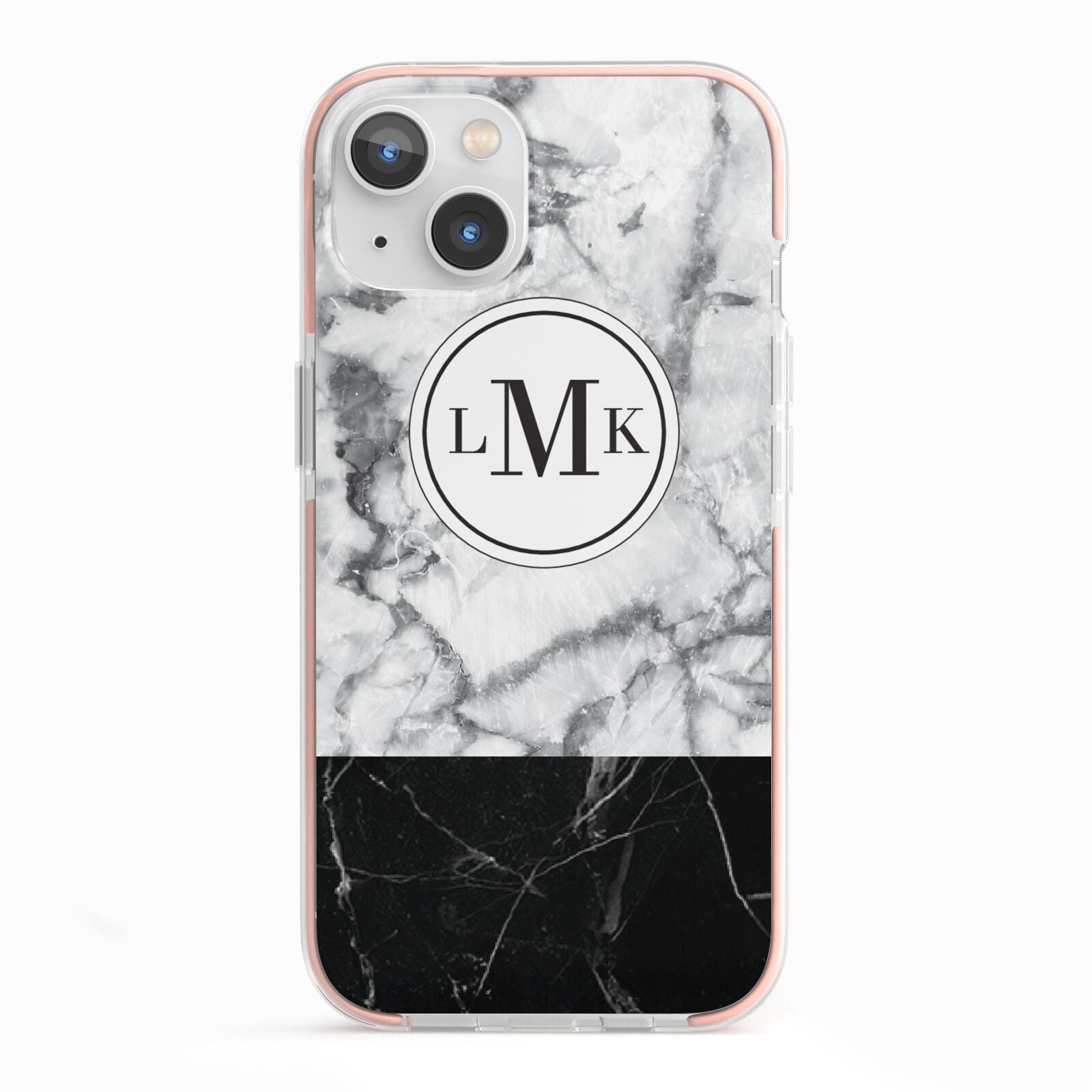 Geometric Marble Initials Personalised iPhone 13 TPU Impact Case with Pink Edges