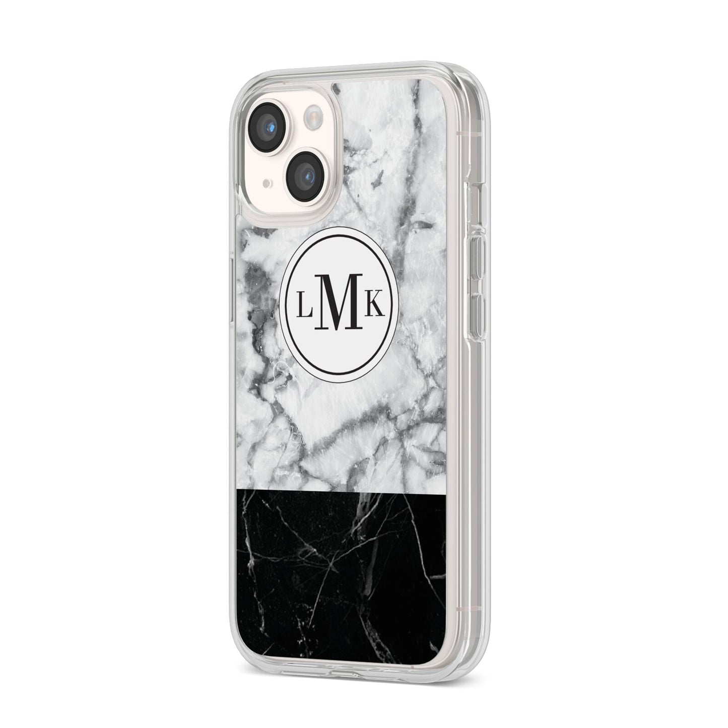Geometric Marble Initials Personalised iPhone 14 Clear Tough Case Starlight Angled Image