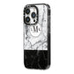 Geometric Marble Initials Personalised iPhone 14 Pro Black Impact Case Side Angle on Silver phone