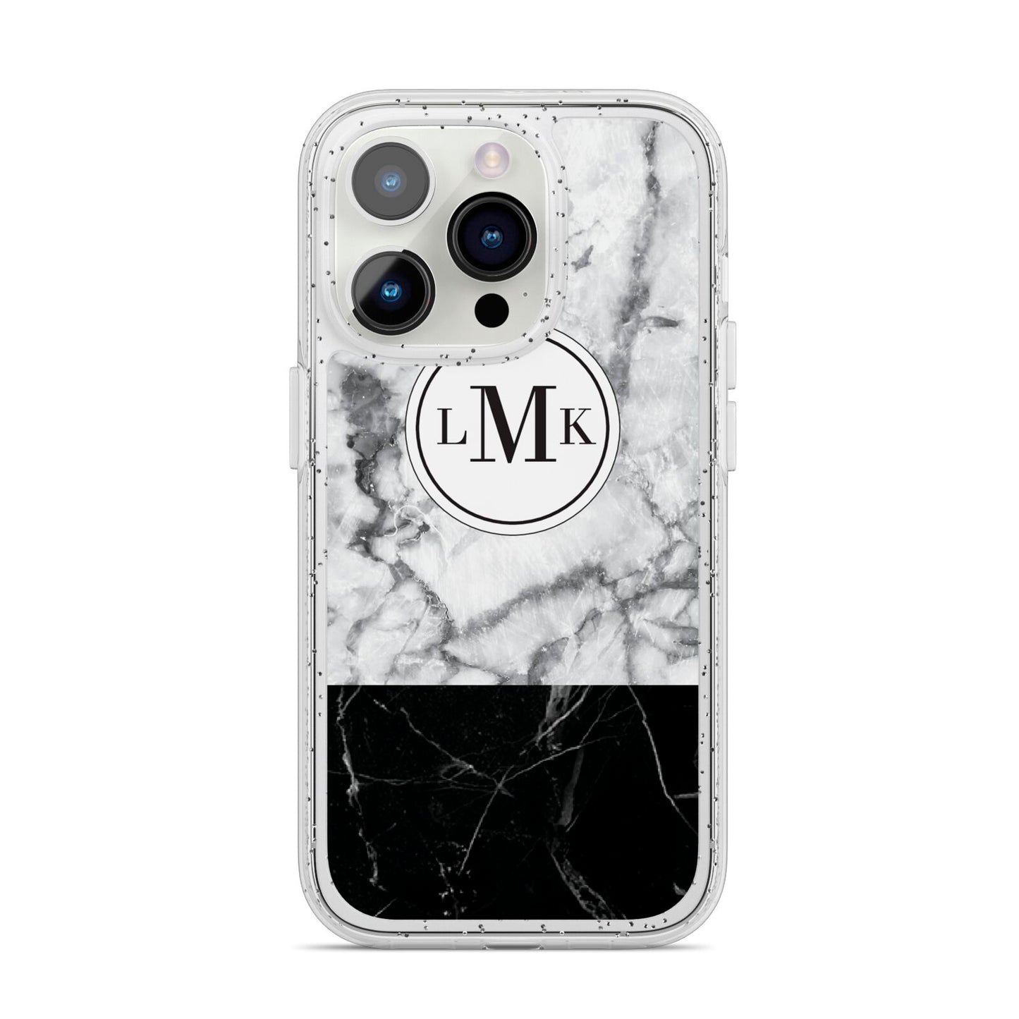 Geometric Marble Initials Personalised iPhone 14 Pro Glitter Tough Case Silver