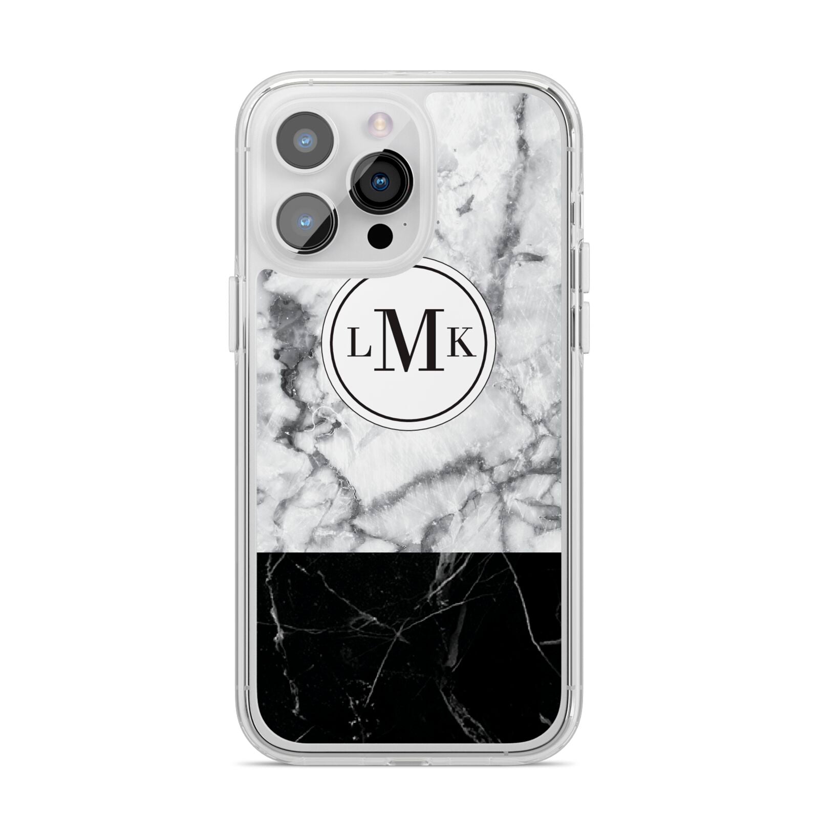 Geometric Marble Initials Personalised iPhone 14 Pro Max Clear Tough Case Silver