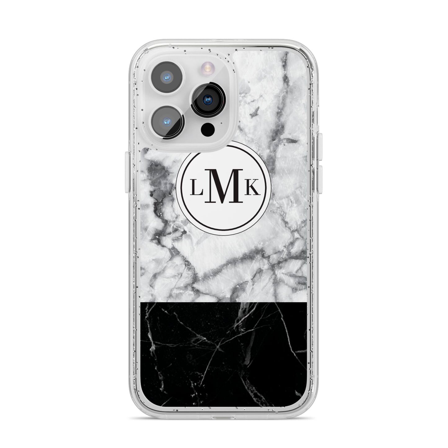 Geometric Marble Initials Personalised iPhone 14 Pro Max Glitter Tough Case Silver