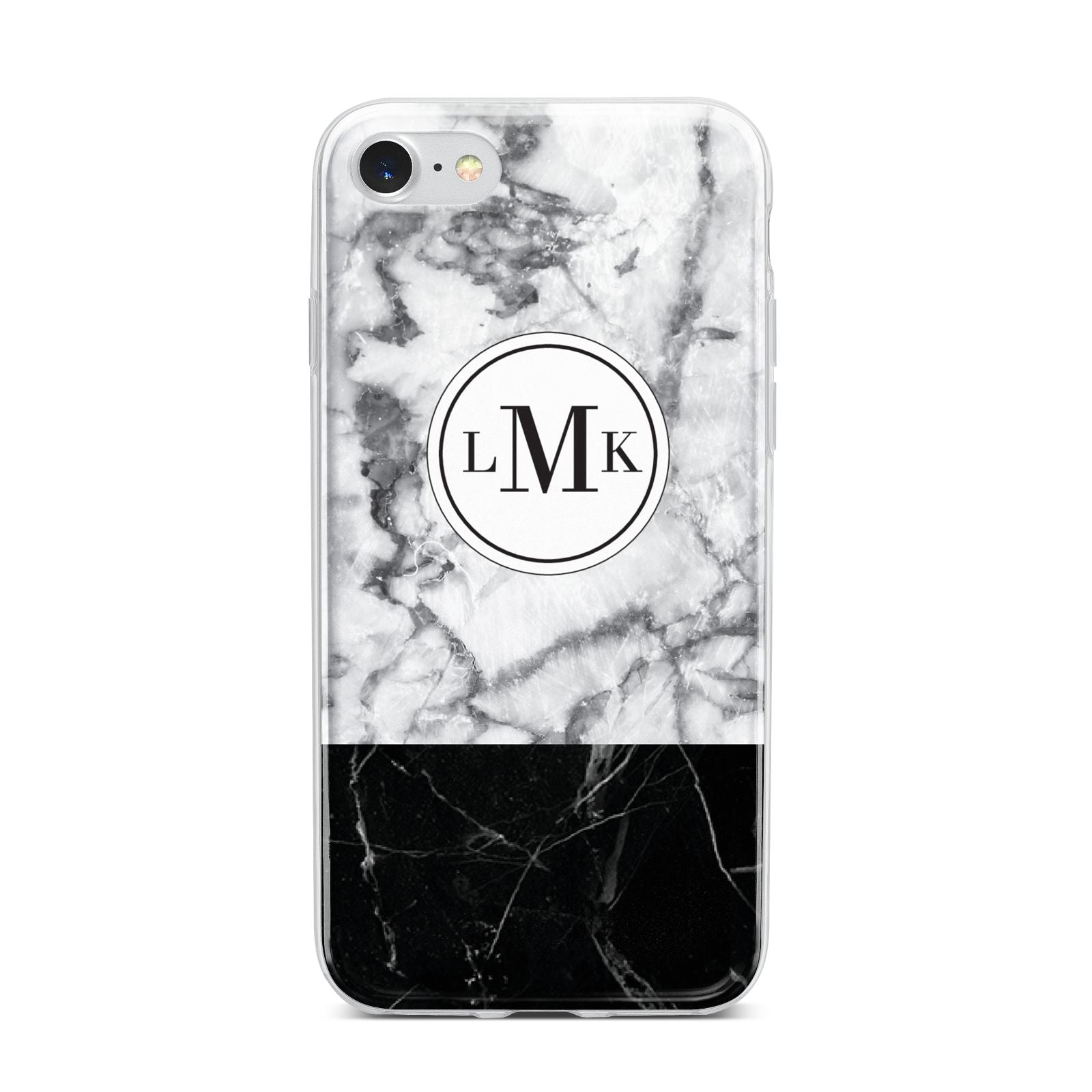 Geometric Marble Initials Personalised iPhone 7 Bumper Case on Silver iPhone