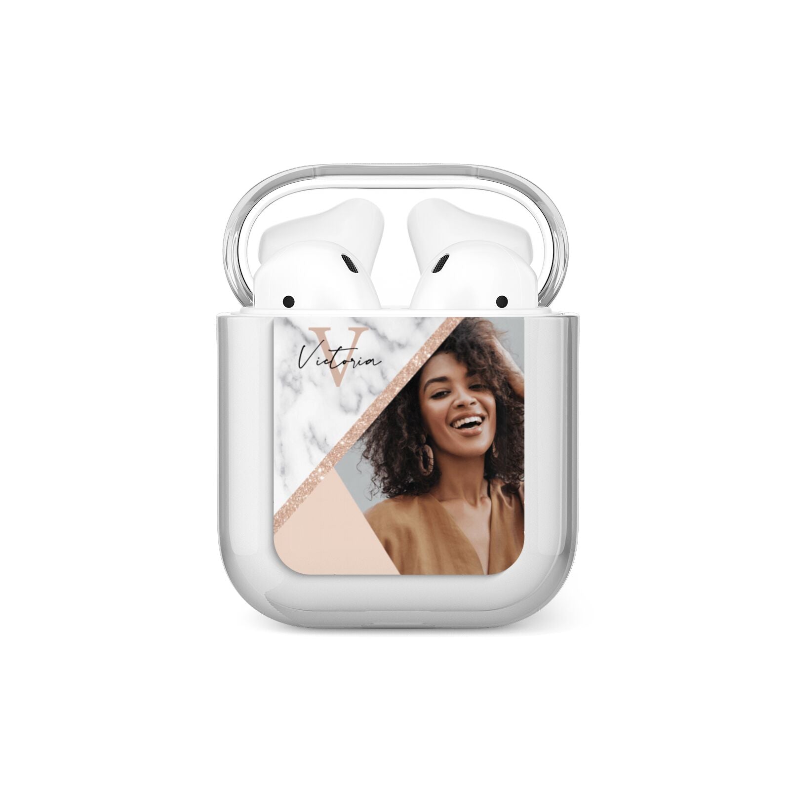 Geometric Marble Photo Upload AirPods Case