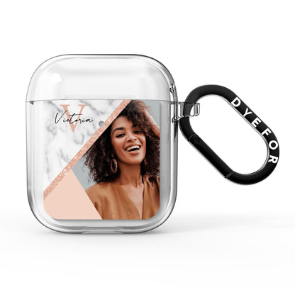 Geometric Marble Photo Upload AirPods Clear Case