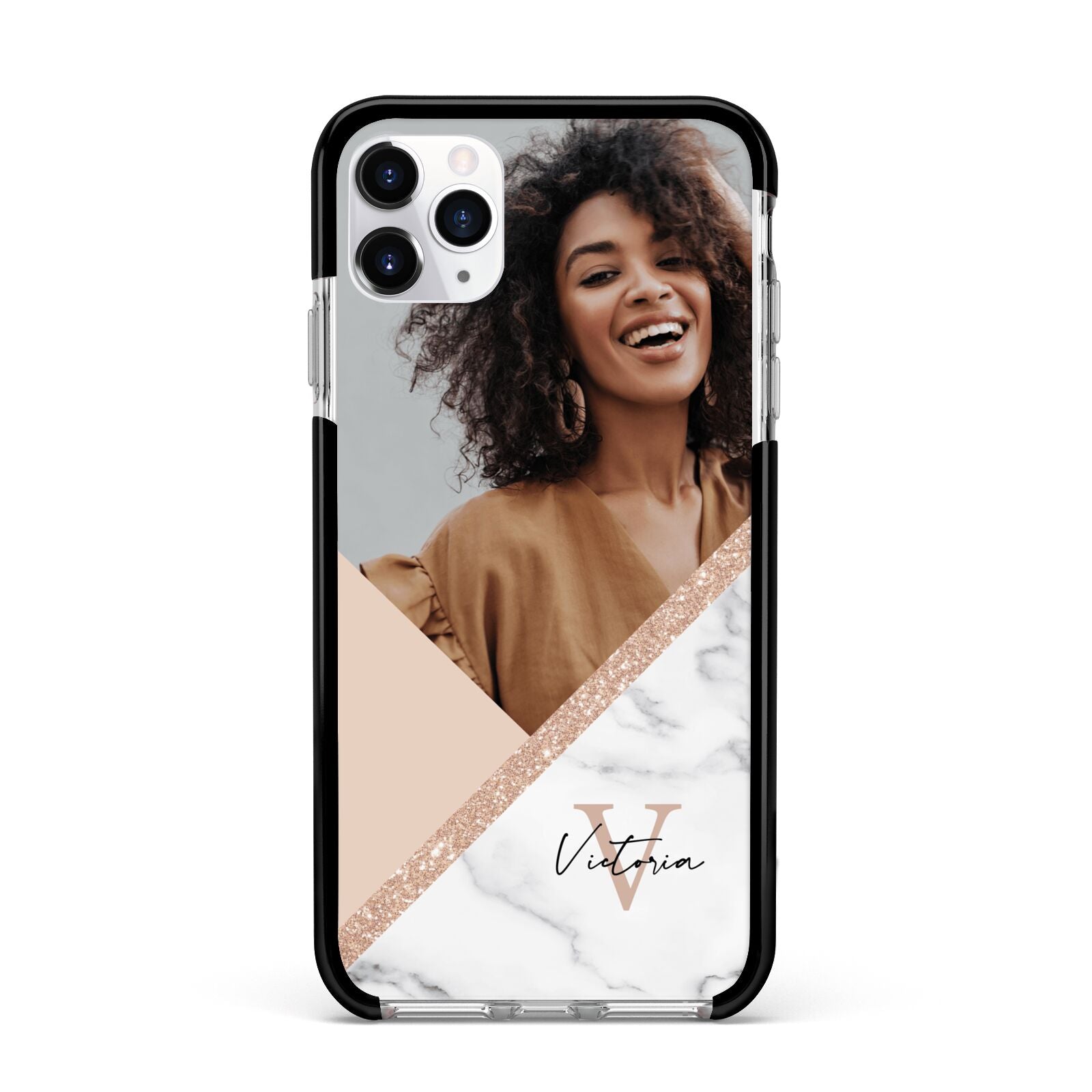 Geometric Marble Photo Upload Apple iPhone 11 Pro Max in Silver with Black Impact Case