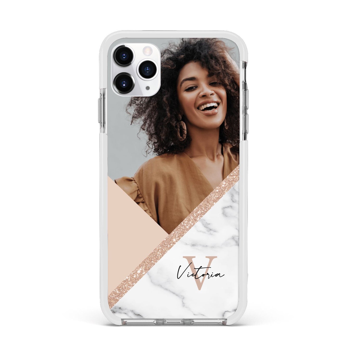 Geometric Marble Photo Upload Apple iPhone 11 Pro Max in Silver with White Impact Case