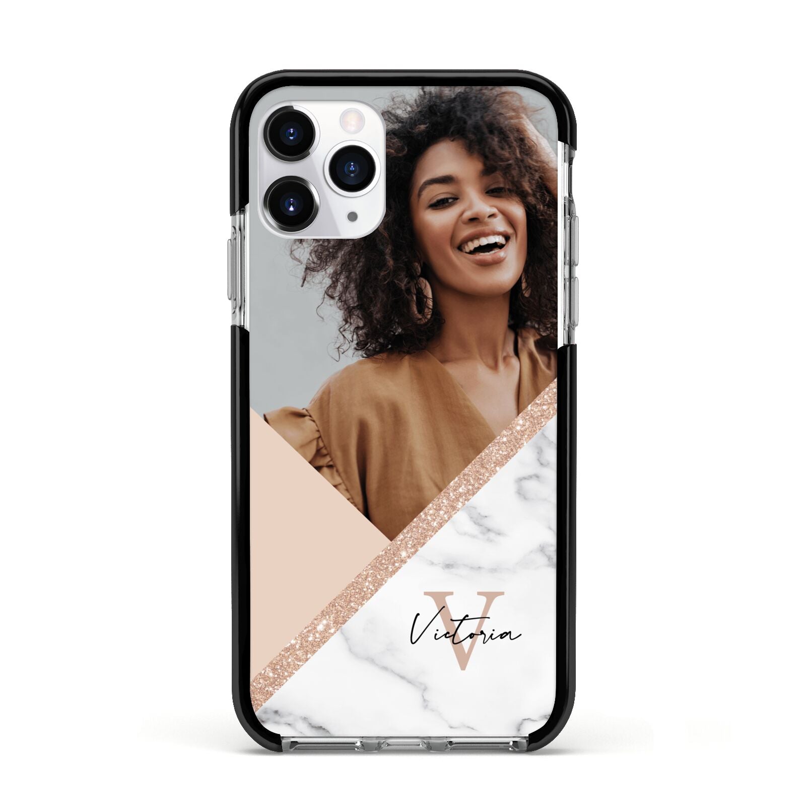 Geometric Marble Photo Upload Apple iPhone 11 Pro in Silver with Black Impact Case