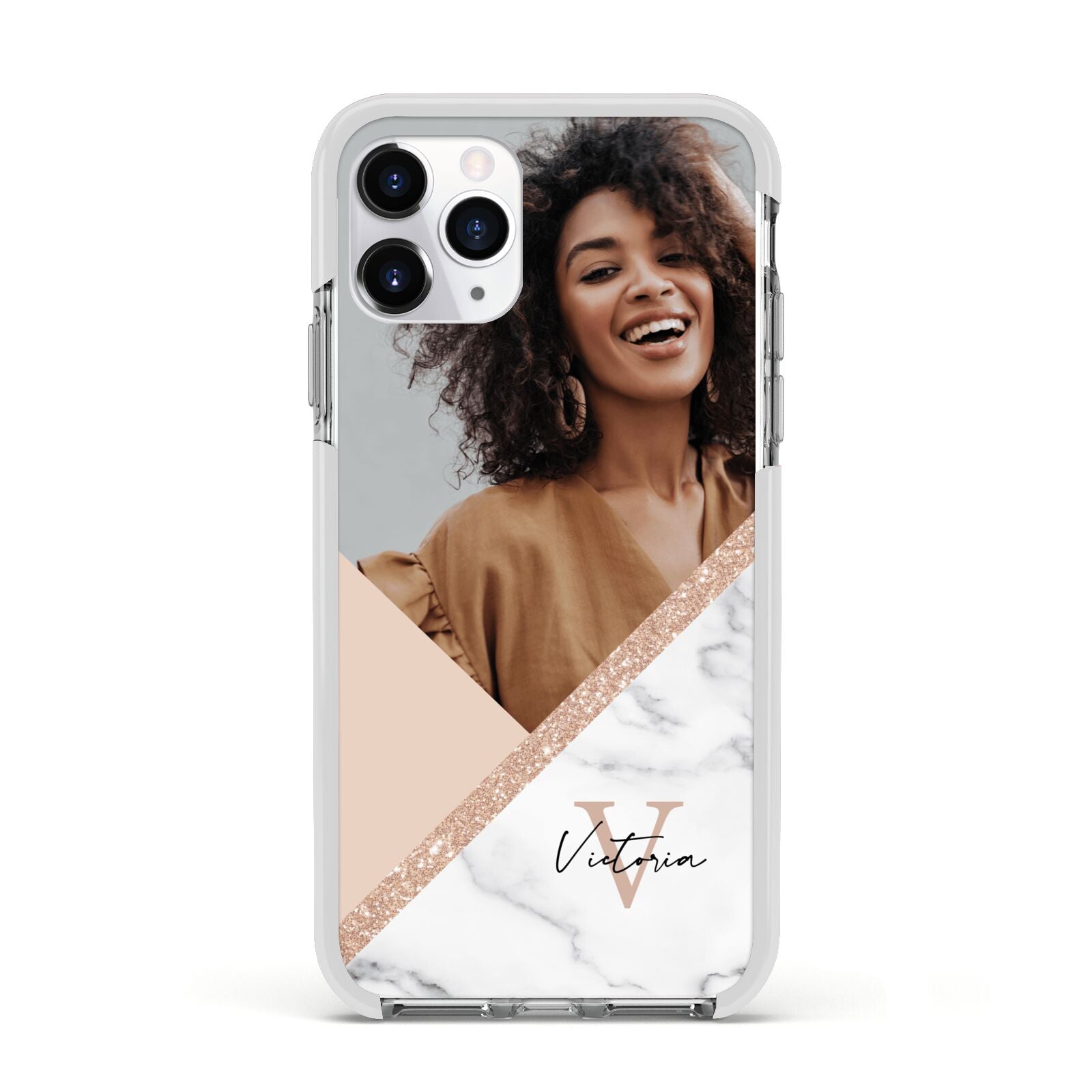 Geometric Marble Photo Upload Apple iPhone 11 Pro in Silver with White Impact Case