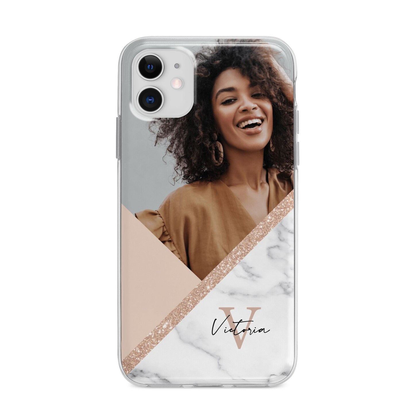 Geometric Marble Photo Upload Apple iPhone 11 in White with Bumper Case