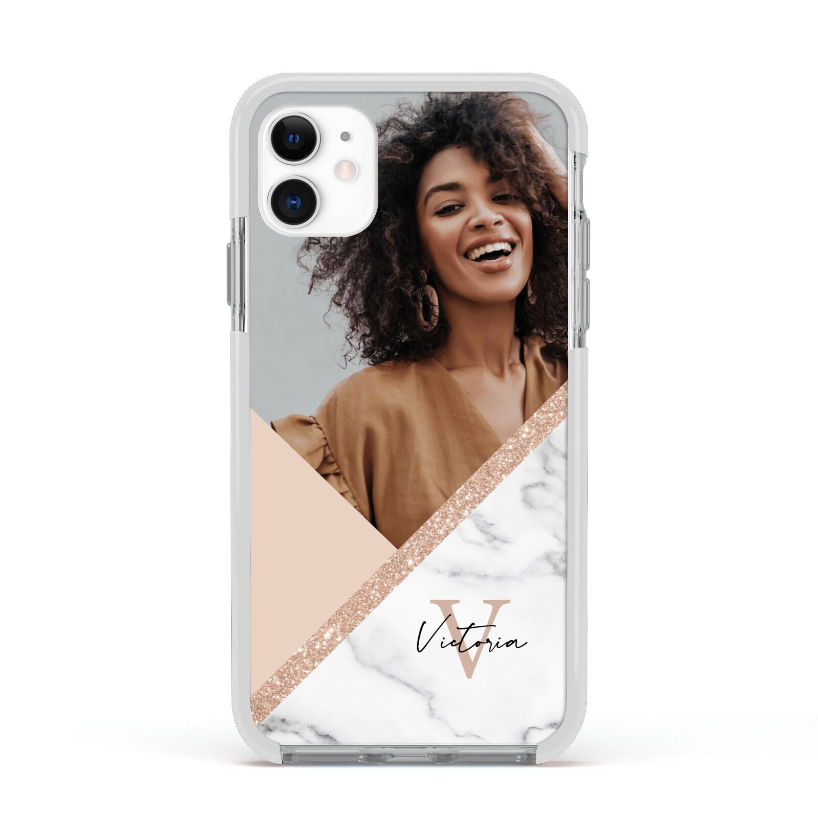 Geometric Marble Photo Upload Apple iPhone 11 in White with White Impact Case