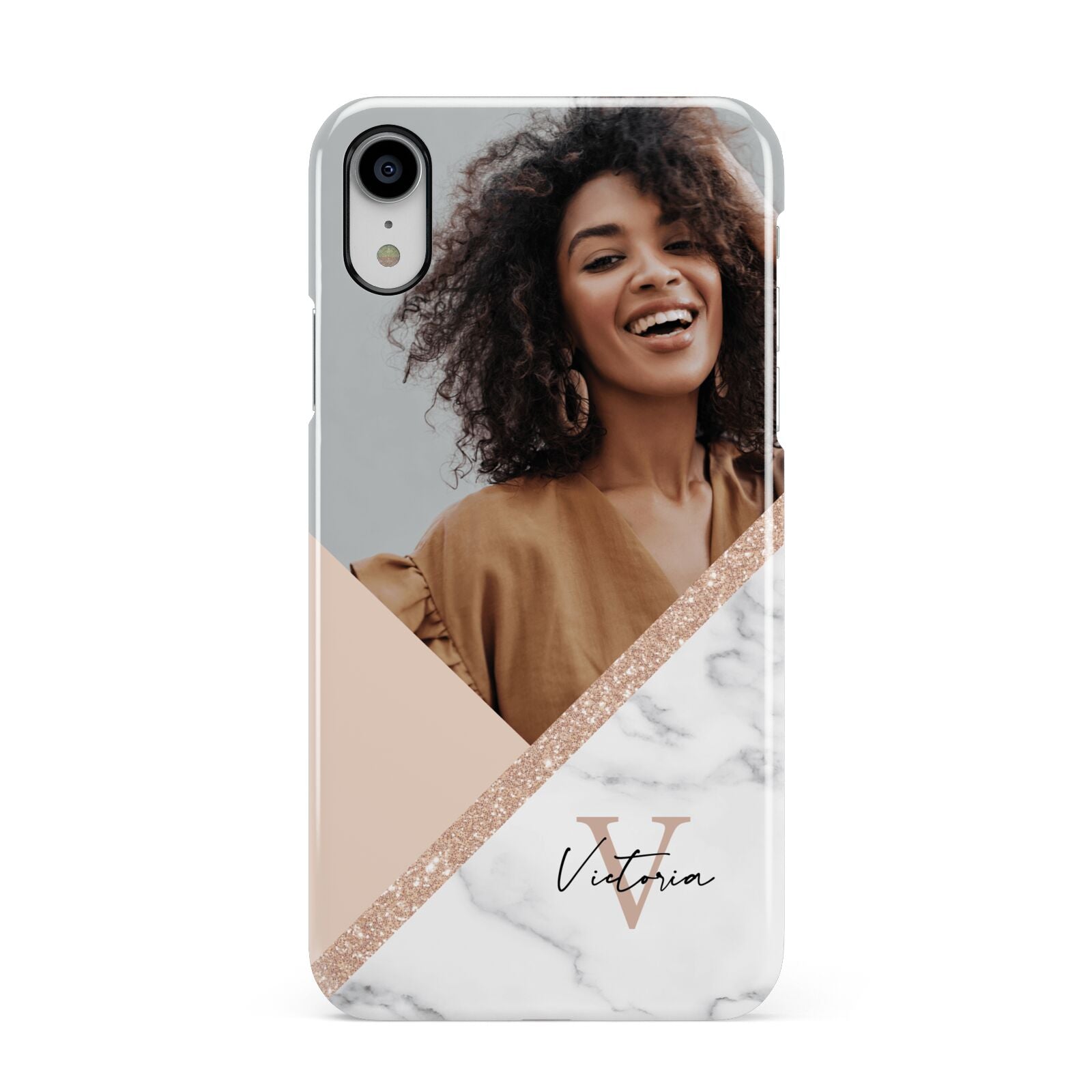 Geometric Marble Photo Upload Apple iPhone XR White 3D Snap Case