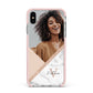 Geometric Marble Photo Upload Apple iPhone Xs Max Impact Case Pink Edge on Silver Phone