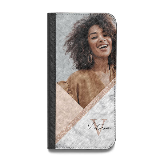 Geometric Marble Photo Upload Vegan Leather Flip Samsung Case