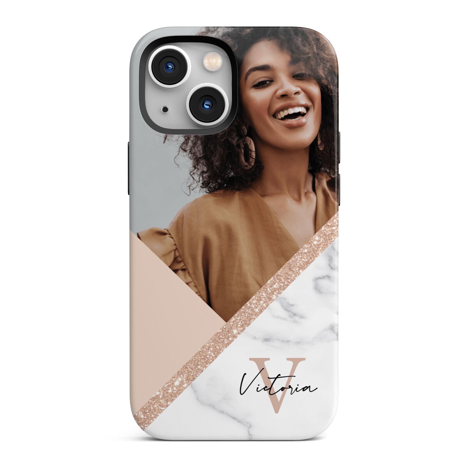 Geometric Marble Photo Upload iPhone 13 Mini Full Wrap 3D Tough Case