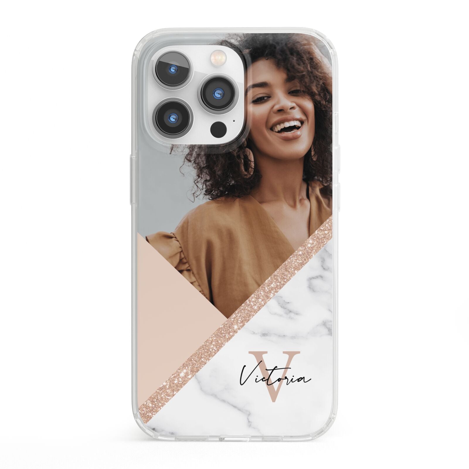 Geometric Marble Photo Upload iPhone 13 Pro Clear Bumper Case