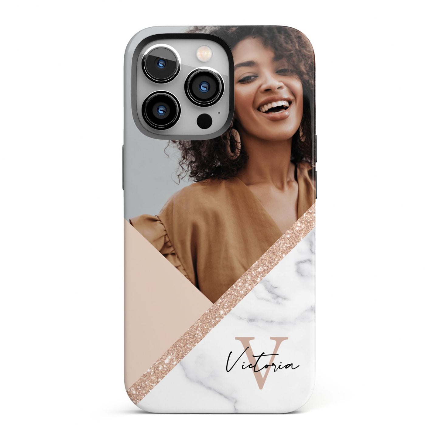 Geometric Marble Photo Upload iPhone 13 Pro Full Wrap 3D Tough Case