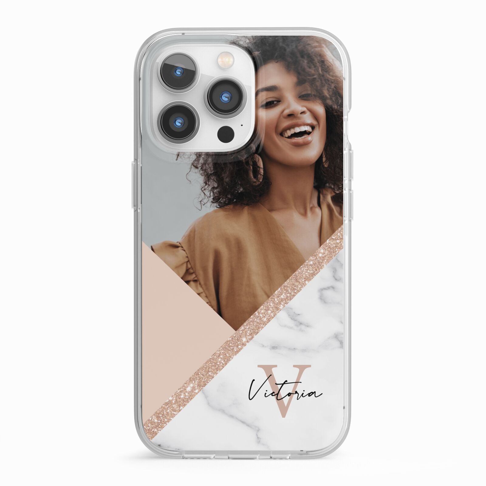 Geometric Marble Photo Upload iPhone 13 Pro TPU Impact Case with White Edges