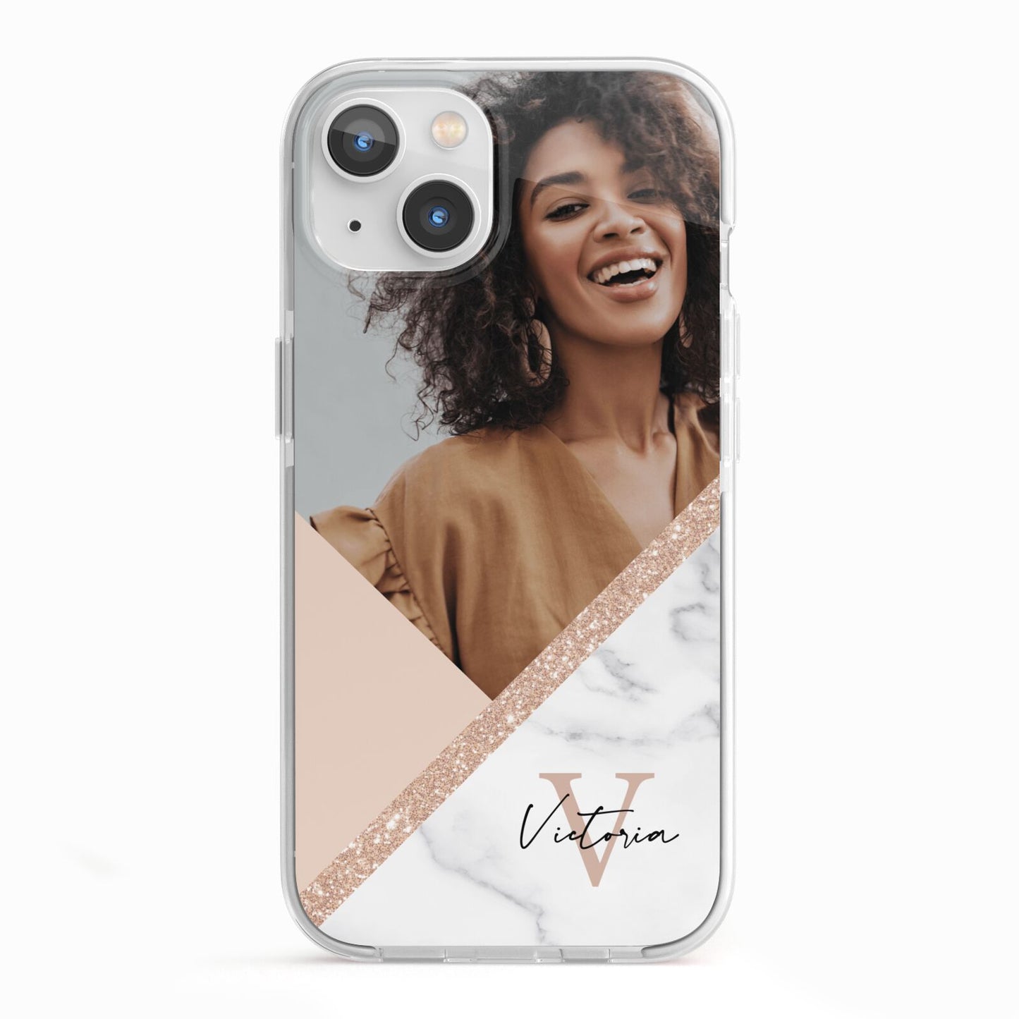Geometric Marble Photo Upload iPhone 13 TPU Impact Case with White Edges