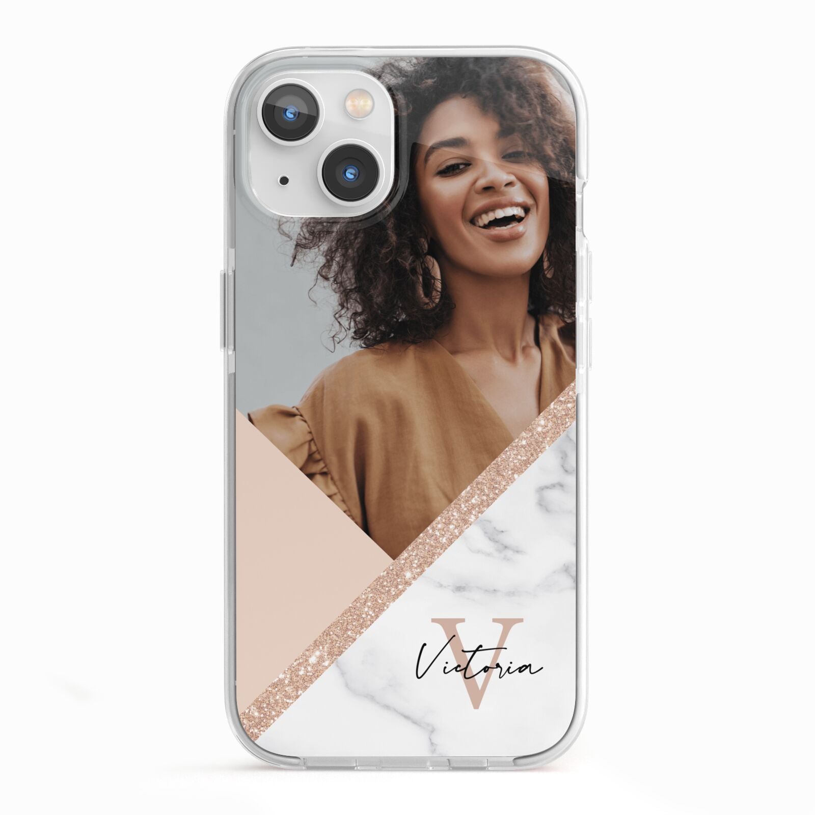 Geometric Marble Photo Upload iPhone 13 TPU Impact Case with White Edges