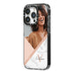 Geometric Marble Photo Upload iPhone 14 Pro Black Impact Case Side Angle on Silver phone