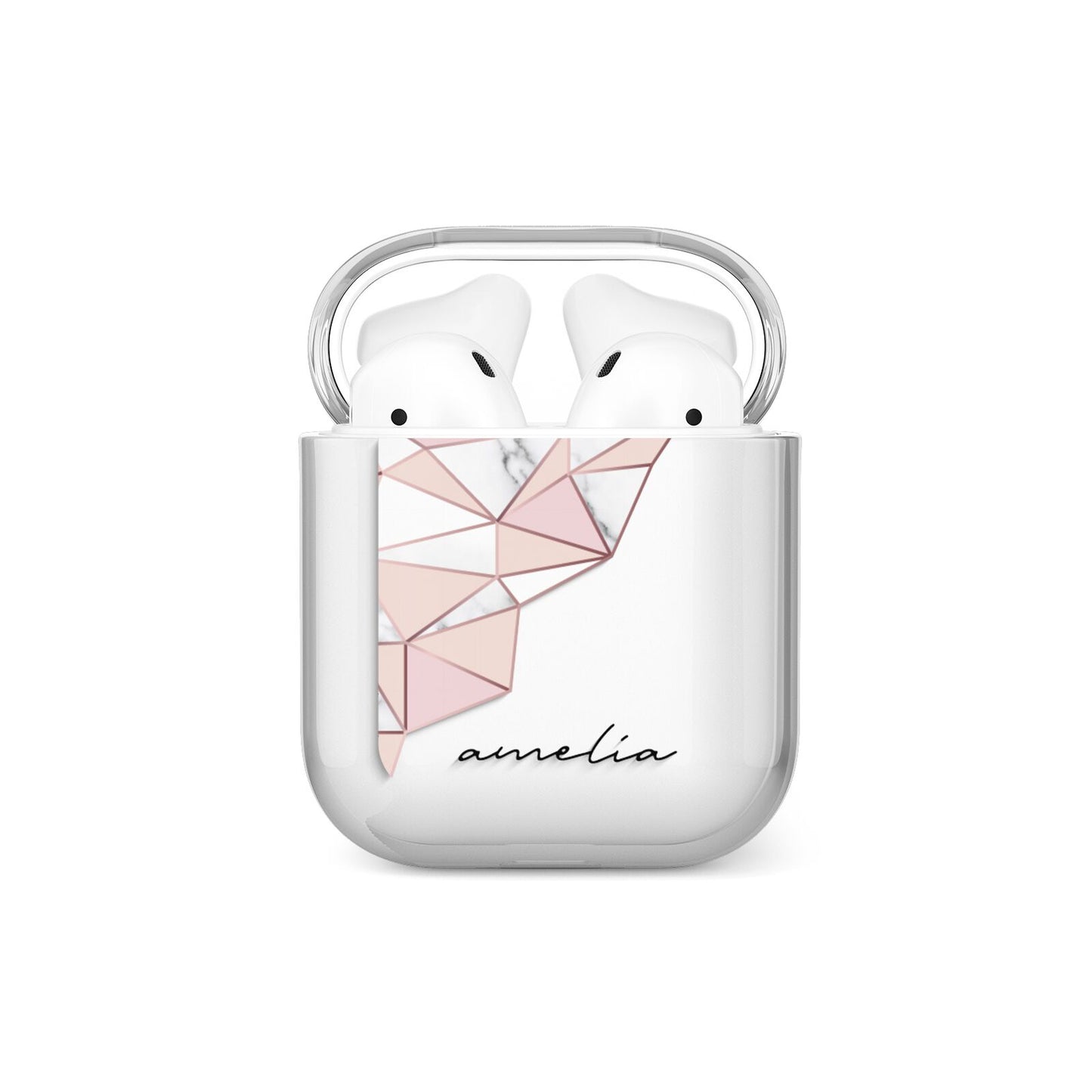 Geometric Pink Marble with Name AirPods Case