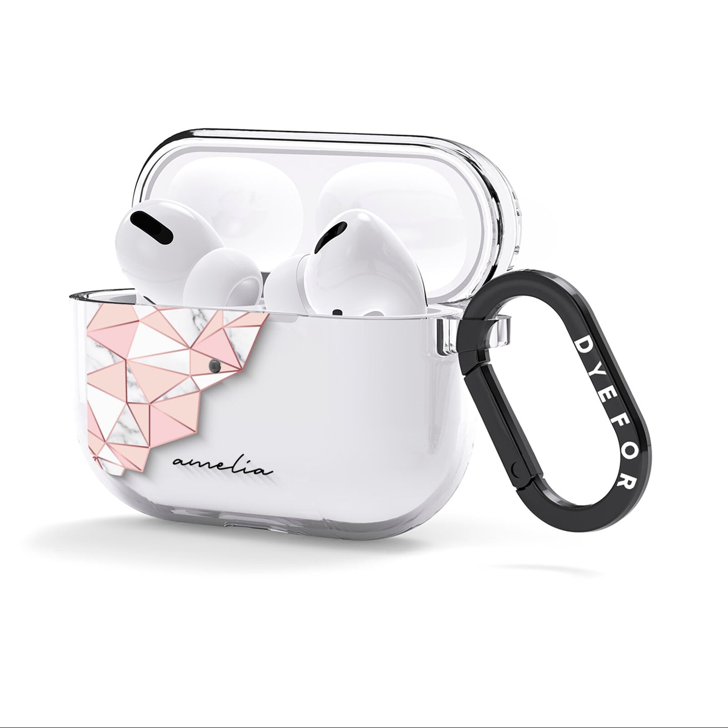 Geometric Pink Marble with Name AirPods Clear Case 3rd Gen Side Image