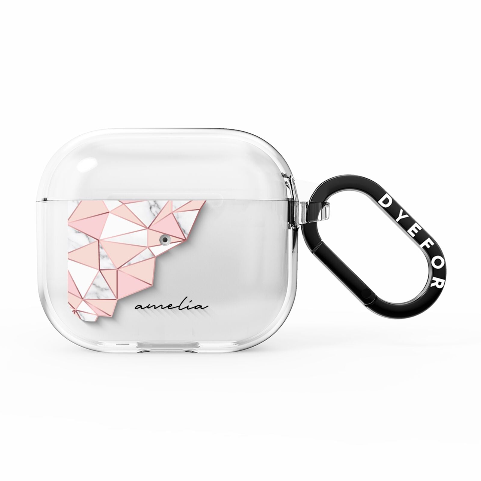 Geometric Pink Marble with Name AirPods Clear Case 3rd Gen