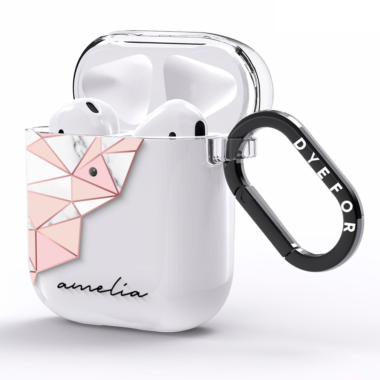 Geometric Pink Marble with Name AirPods Clear Case Side Image