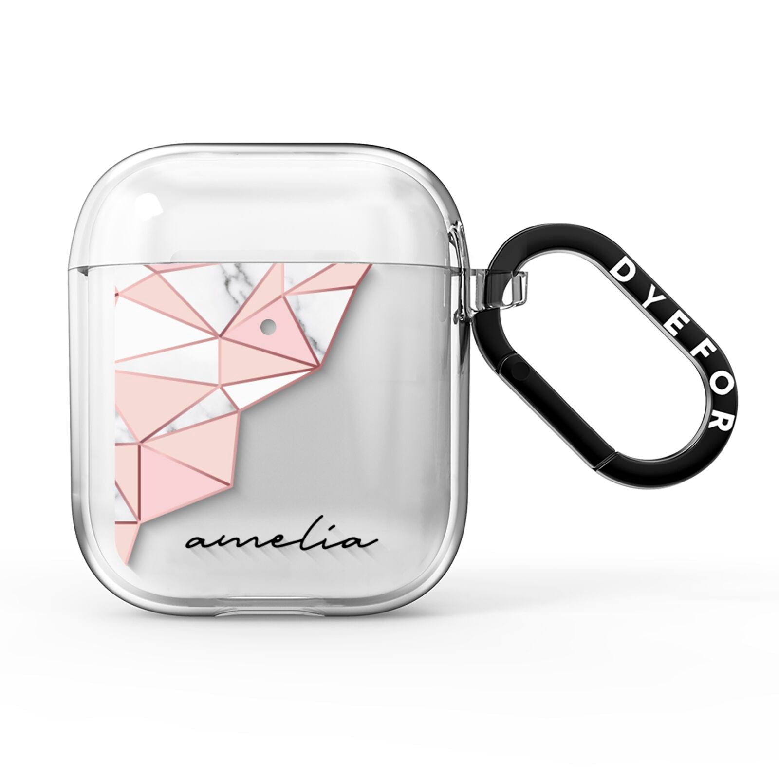 Geometric Pink Marble with Name AirPods Clear Case