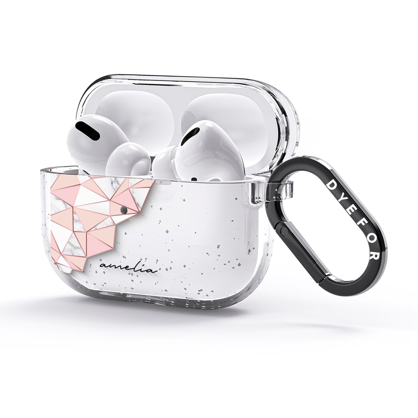 Geometric Pink Marble with Name AirPods Glitter Case 3rd Gen Side Image