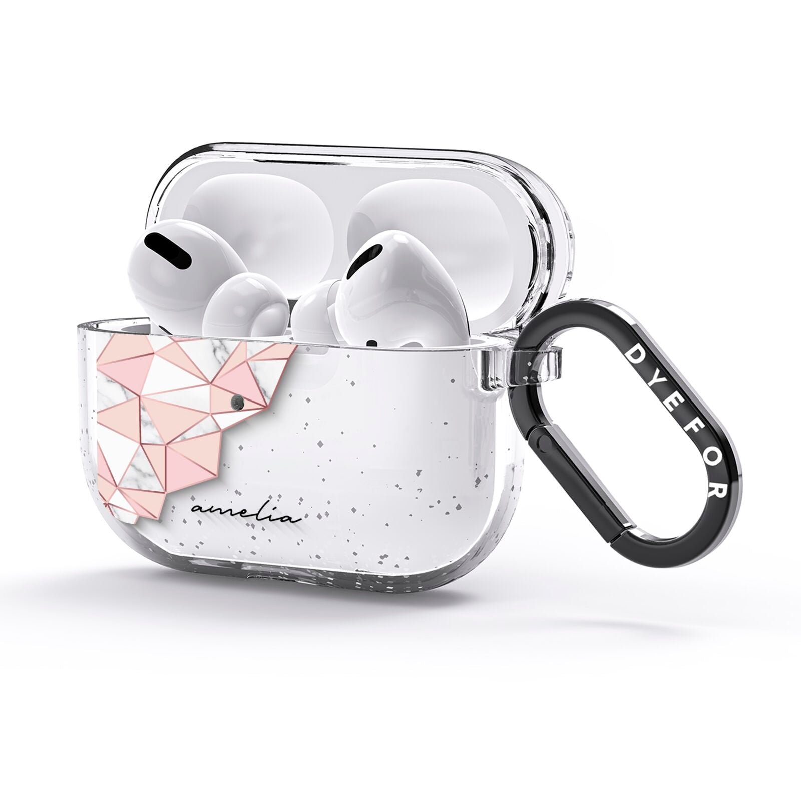 Geometric Pink Marble with Name AirPods Glitter Case 3rd Gen Side Image