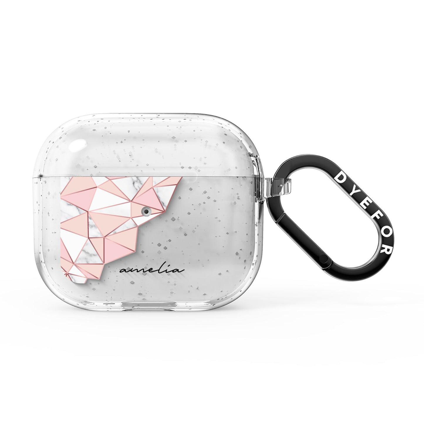 Geometric Pink Marble with Name AirPods Glitter Case 3rd Gen