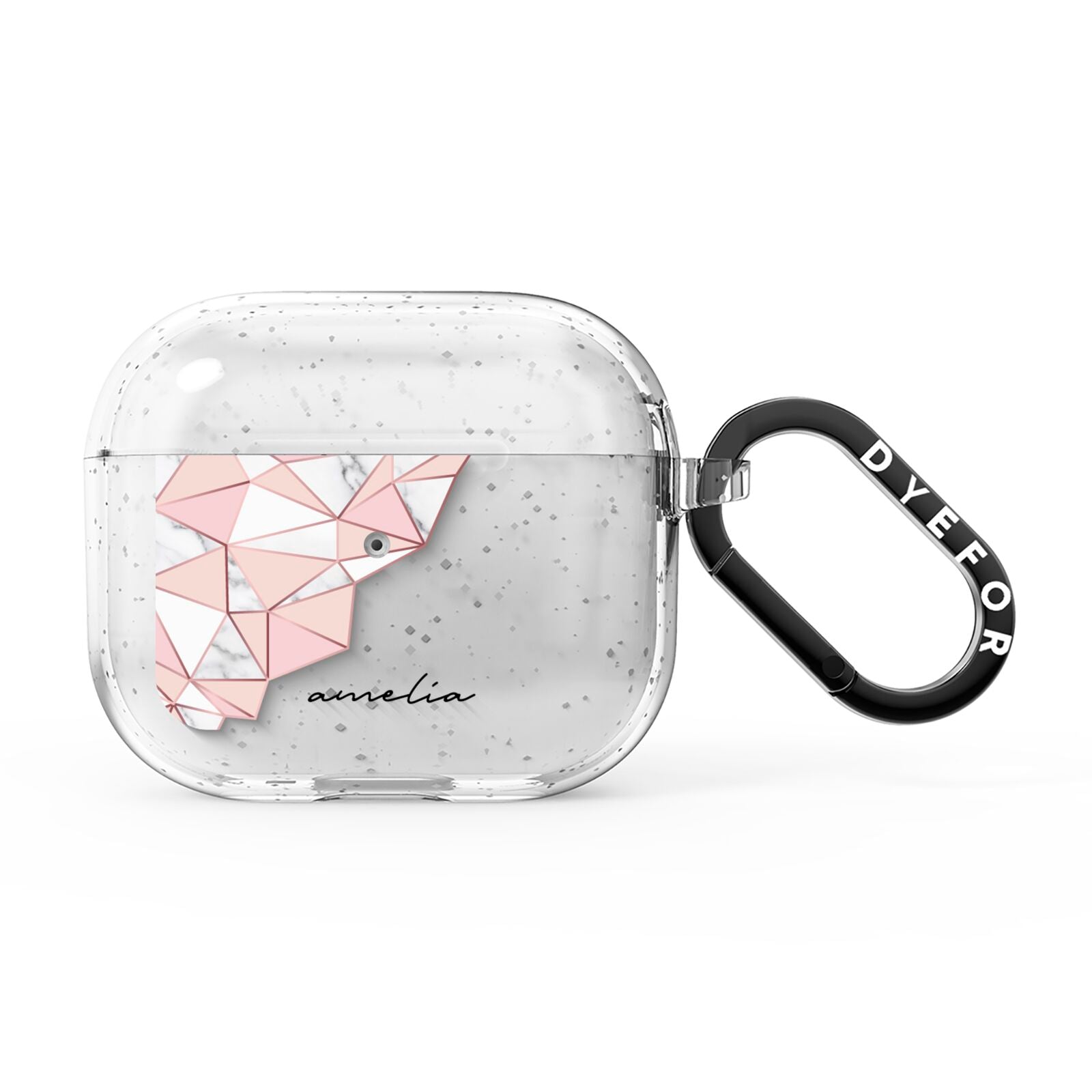 Geometric Pink Marble with Name AirPods Glitter Case 3rd Gen